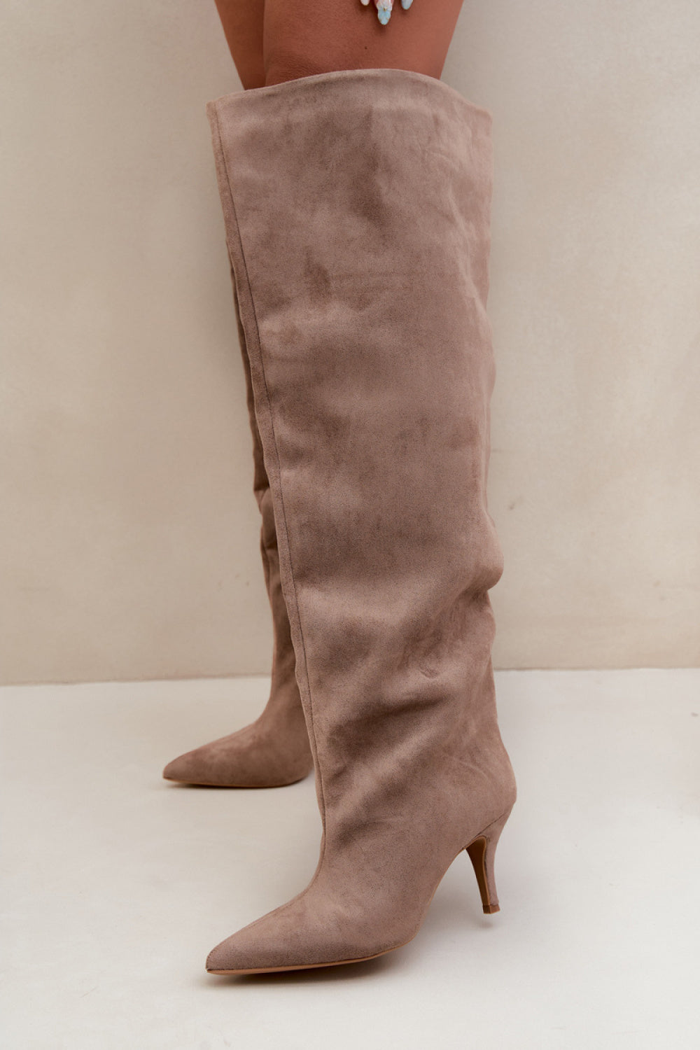 Step In Style Corly Beige Faux Suede Stiletto Heeled Ankle Boots - view 2