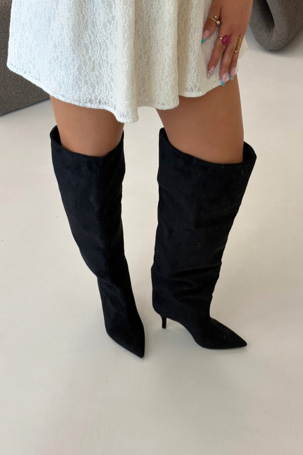 Step In Style Corly Black Faux Suede Stiletto Heeled Ankle Boots