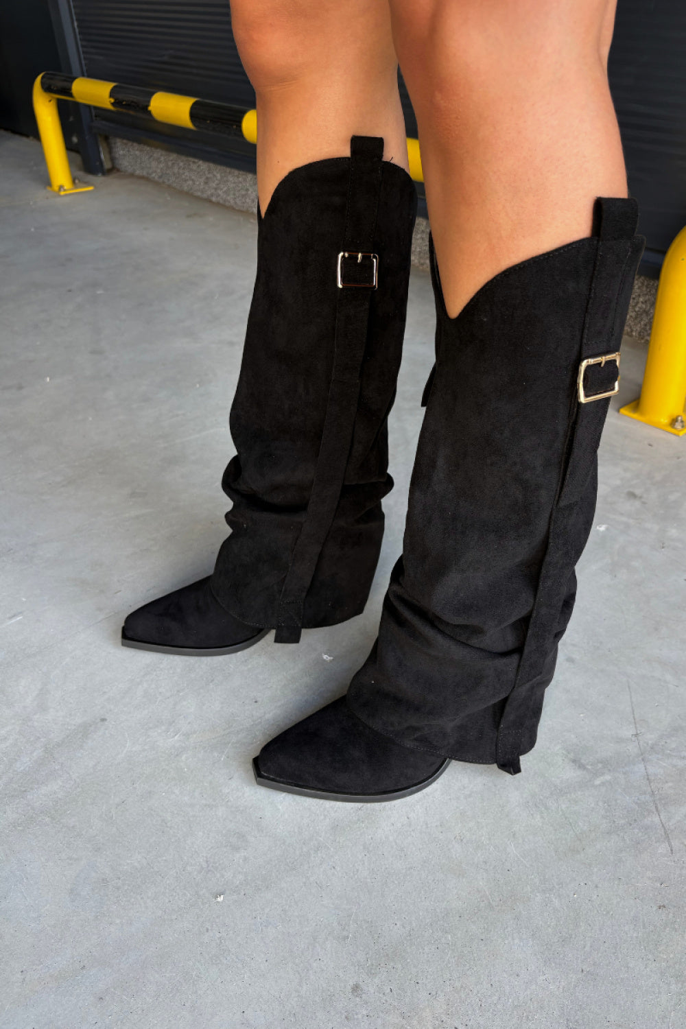 Step In Style Caster Black Faux Suede Warm Lined Heeled Ankle Boots