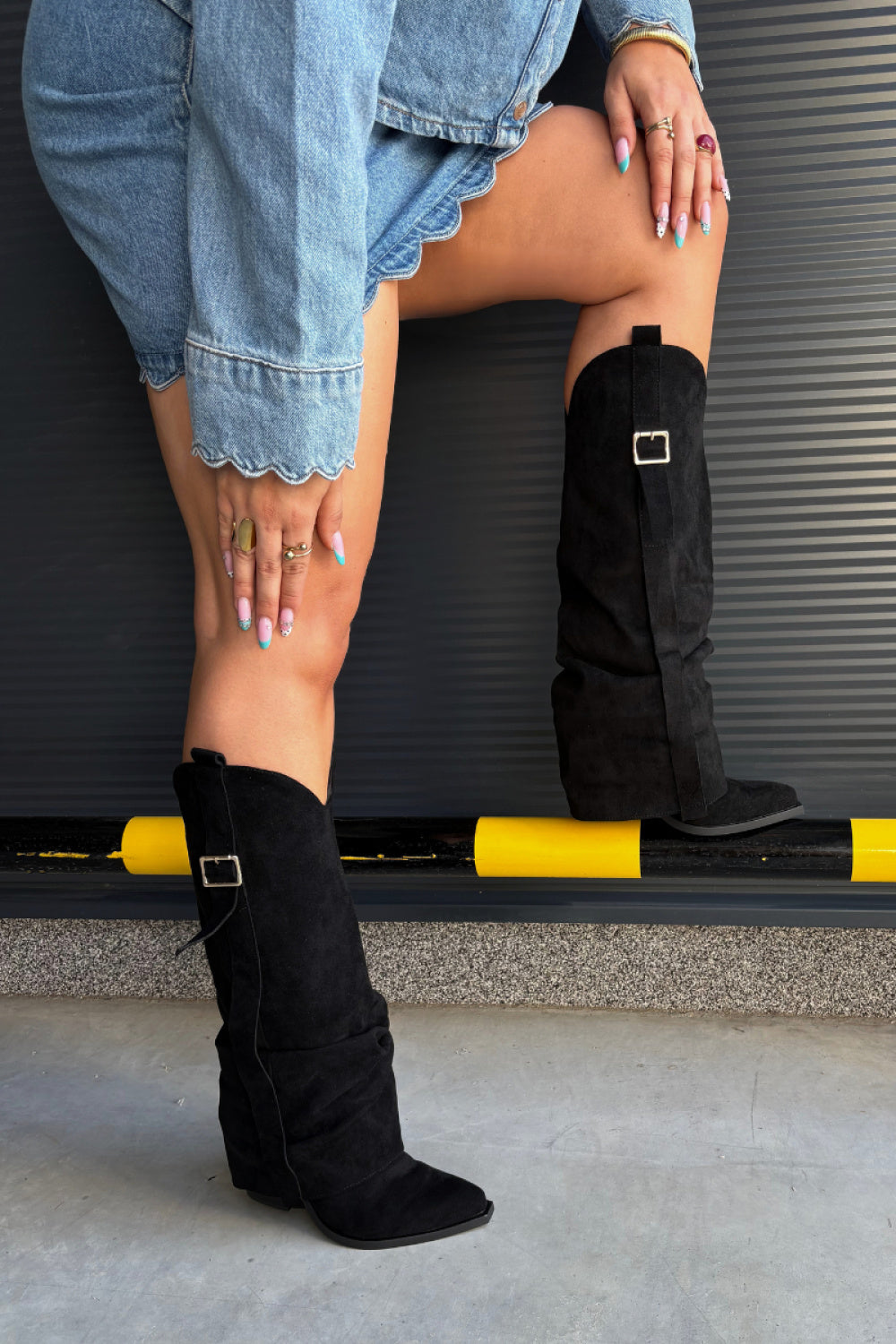 Step In Style Caster Black Faux Suede Warm Lined Heeled Ankle Boots - view 2