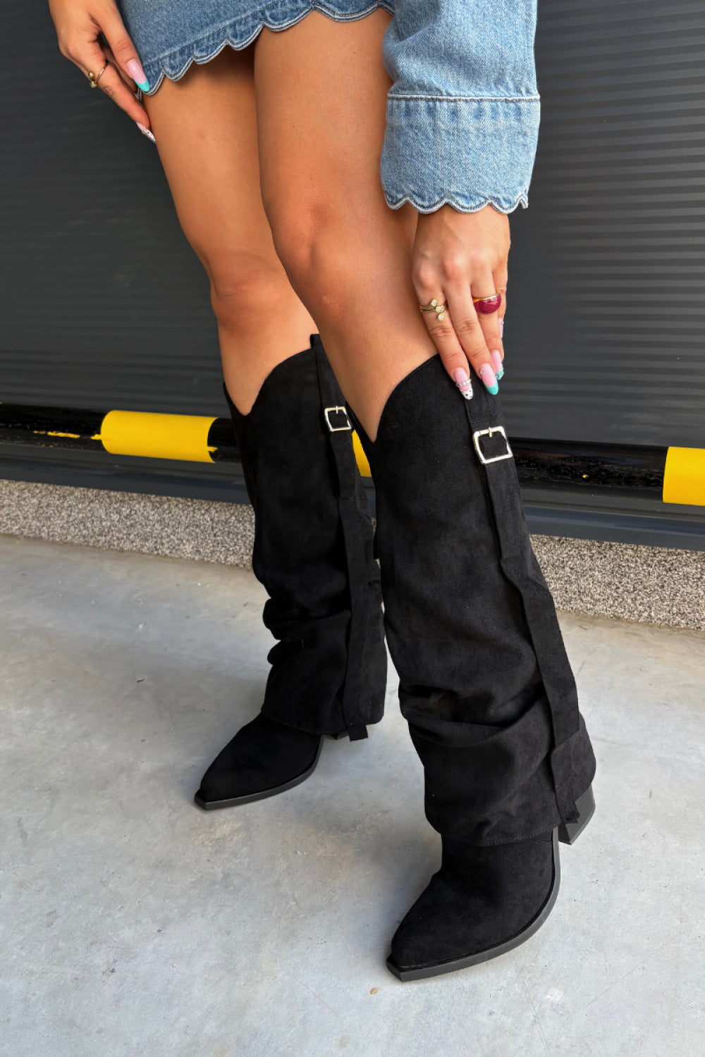 Step In Style Caster Black Faux Suede Warm Lined Heeled Ankle Boots - view 3