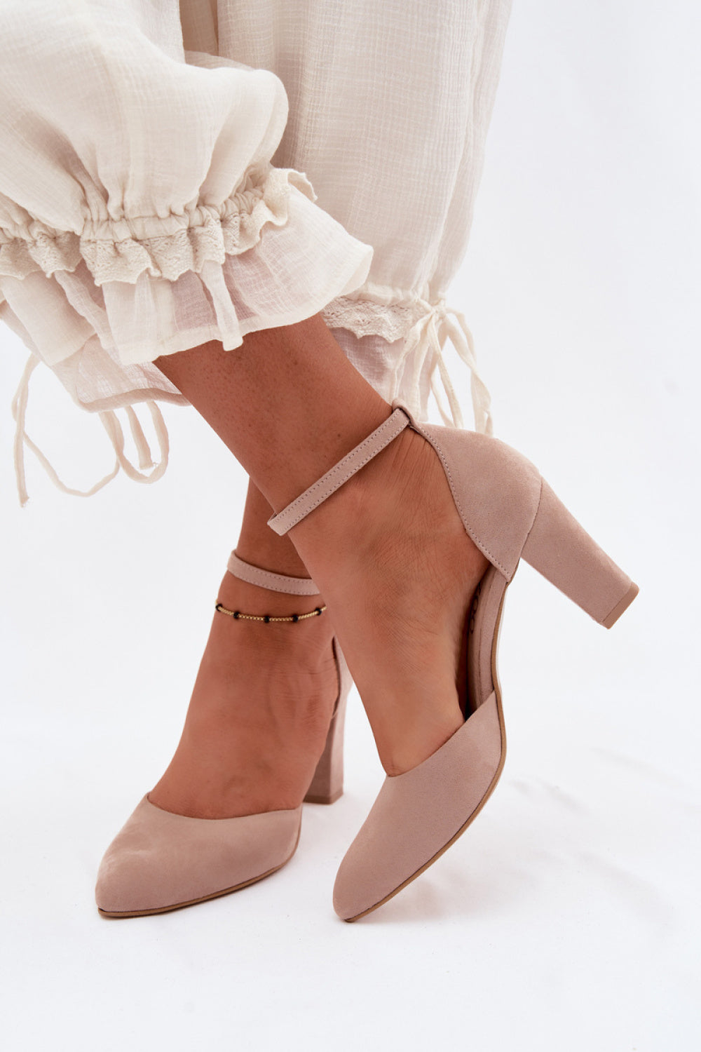 Step In Style Zazoo Beige Leather Block Heel Court Shoes - view 3