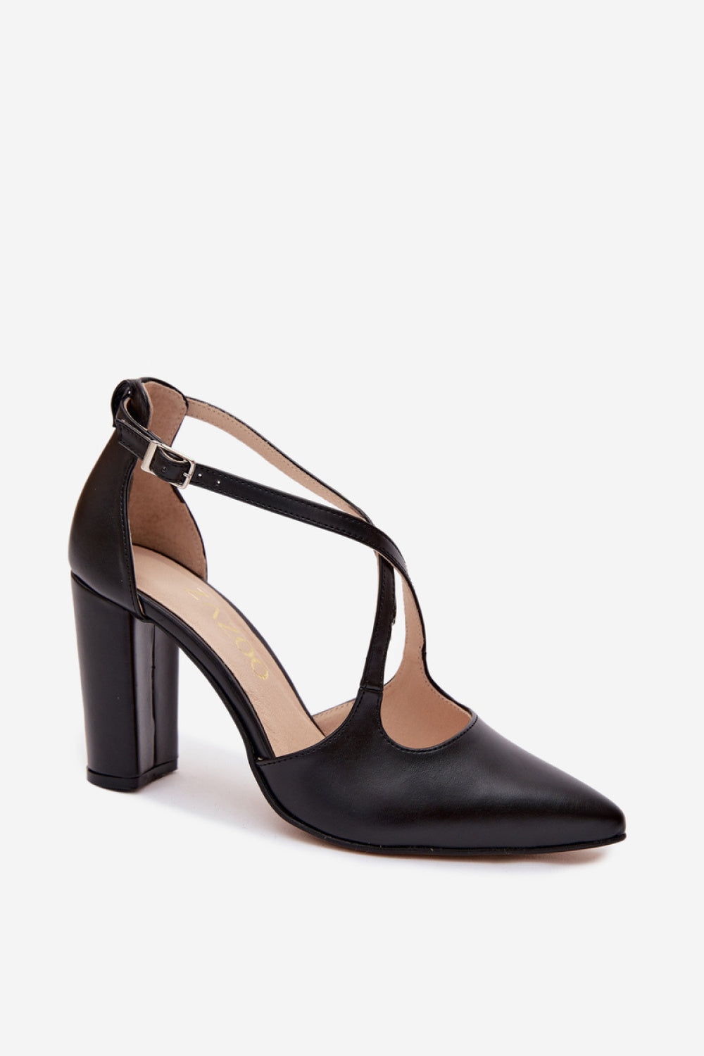 Step In Style Zazoo Black Faux Leather Block Heel Court Shoes - view 2
