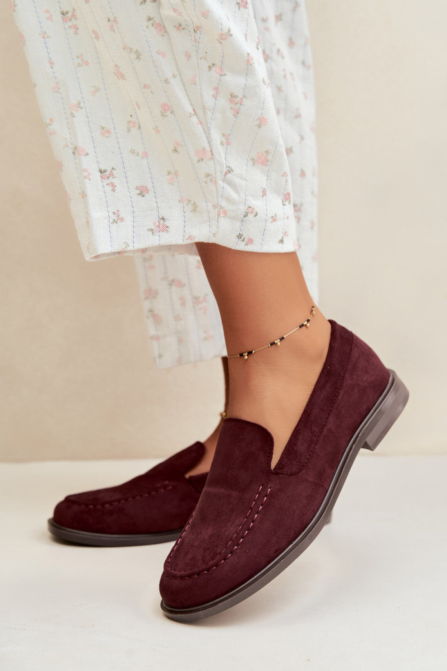 Step In Style Laisie Burgundy Faux Suede Flat Loafers