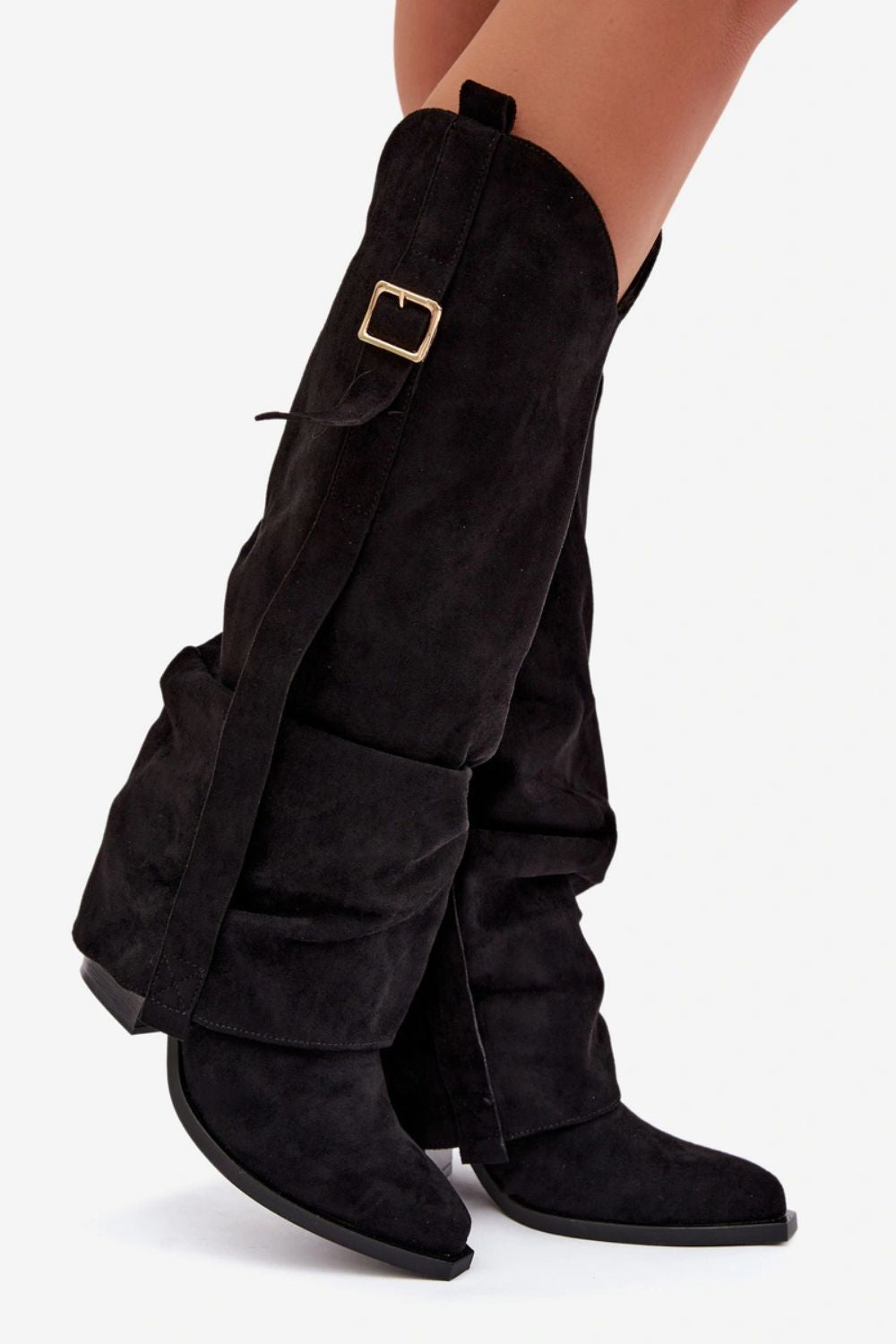Step In Style Caster Black Faux Suede Warm Lined Heeled Ankle Boots - view 4