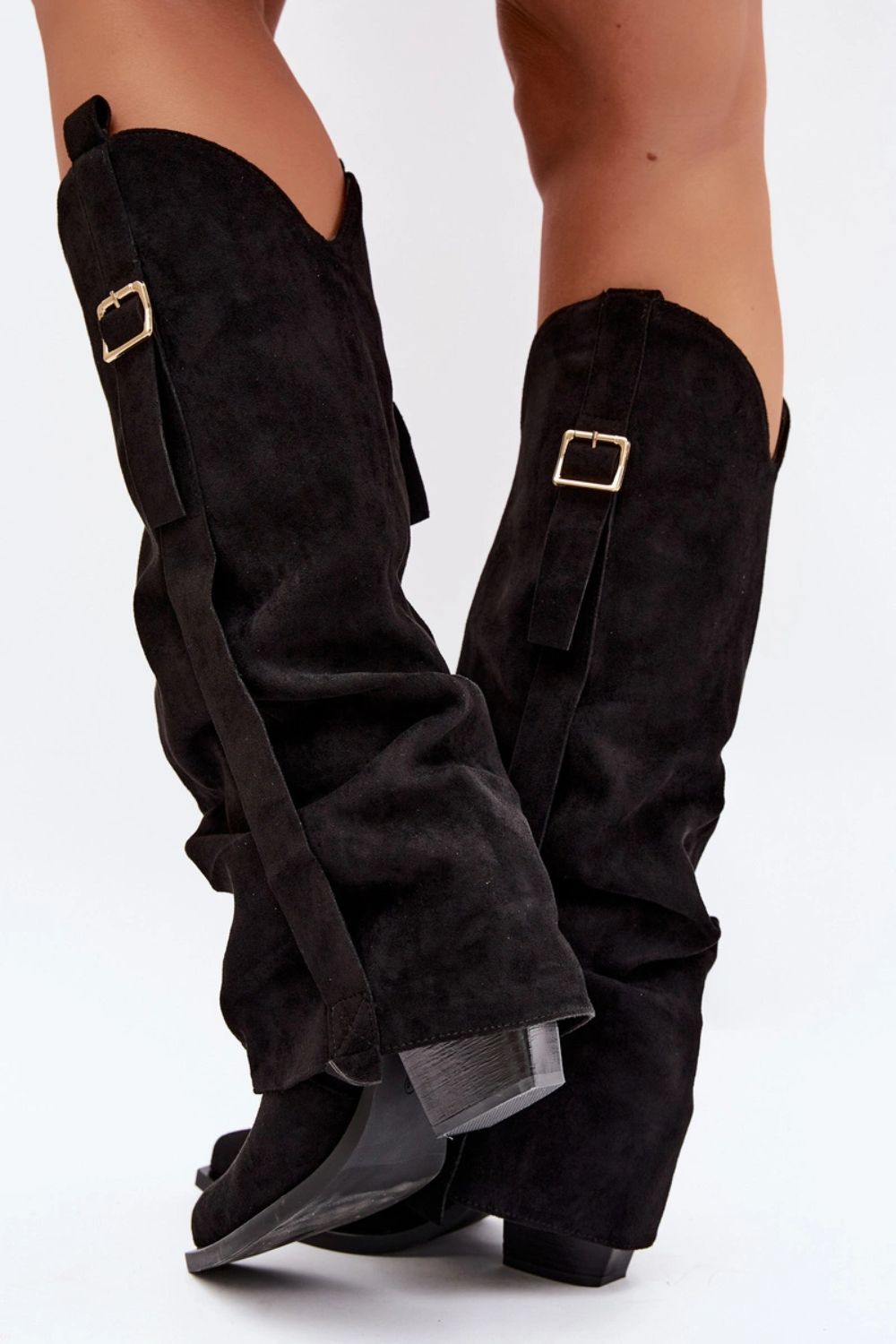 Step In Style Caster Black Faux Suede Warm Lined Heeled Ankle Boots - view 5