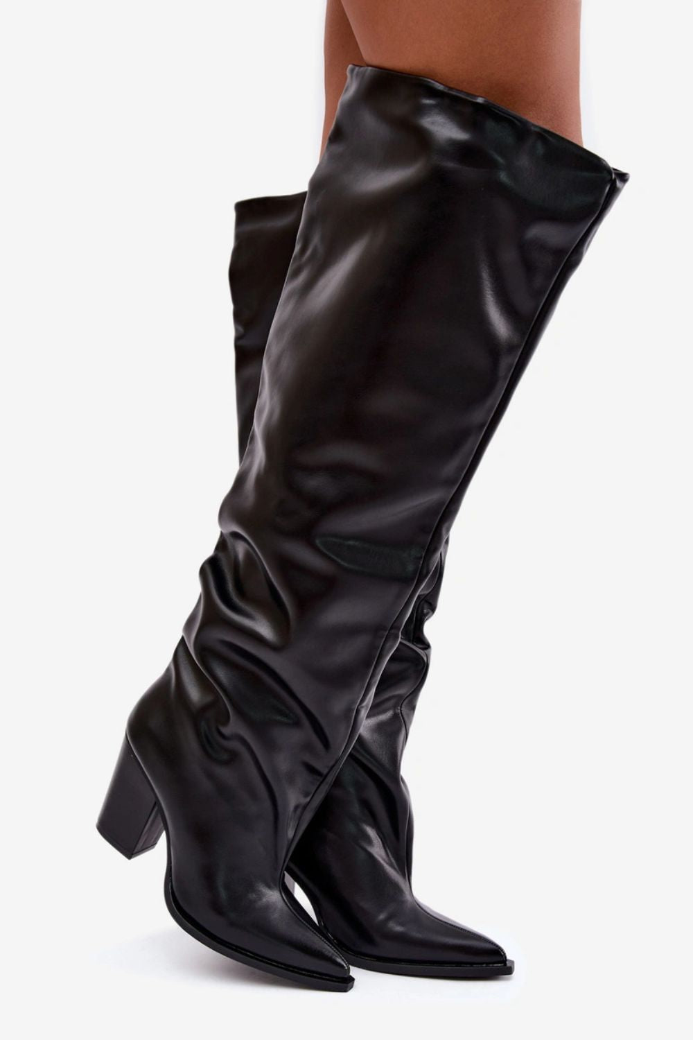 Step In Style Anica Black Faux Leather Block Heel Heeled Ankle Boots - view 4