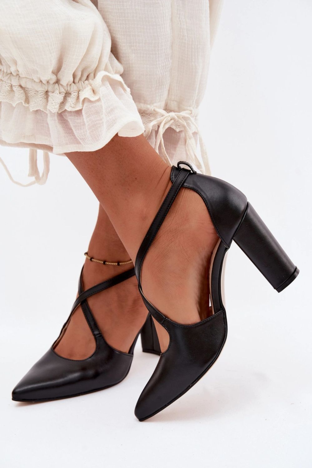 Step In Style Zazoo Black Faux Leather Block Heel Court Shoes - view 3