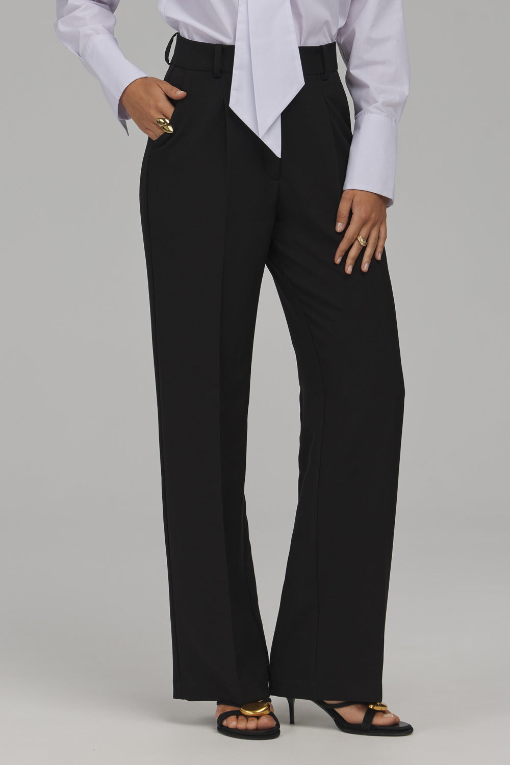 Nife Black Straight High Waisted Trousers