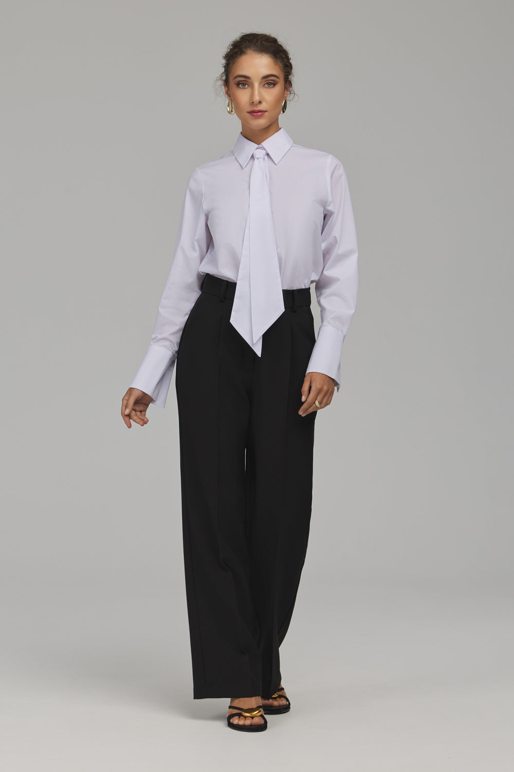 Nife Black Straight High Waisted Trousers - view 2