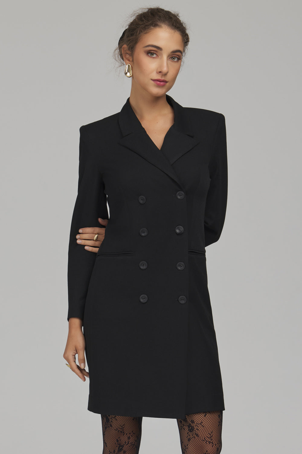 Nife Black Bodycon V-Neck Long Sleeve Dress