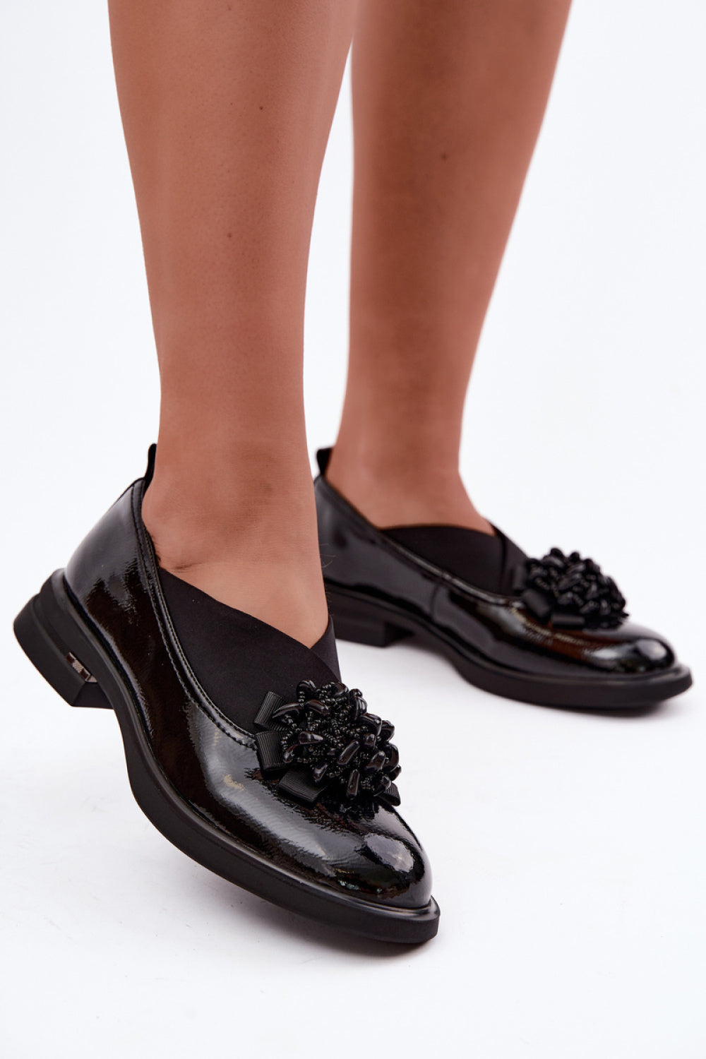 Step In Style Black Leather Flat Heeled Shoes