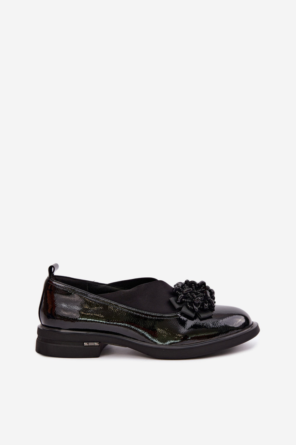 Step In Style Black Leather Flat Heeled Shoes - view 2