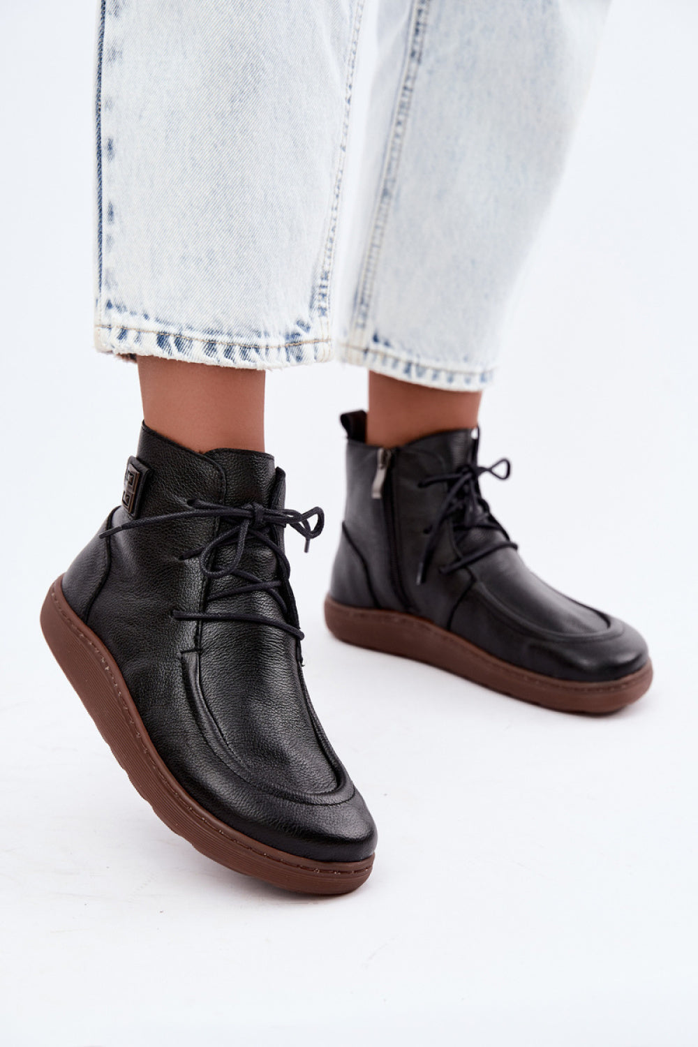 Step In Style Zazoo Black Leather Warm Lined Barefoot Shoes