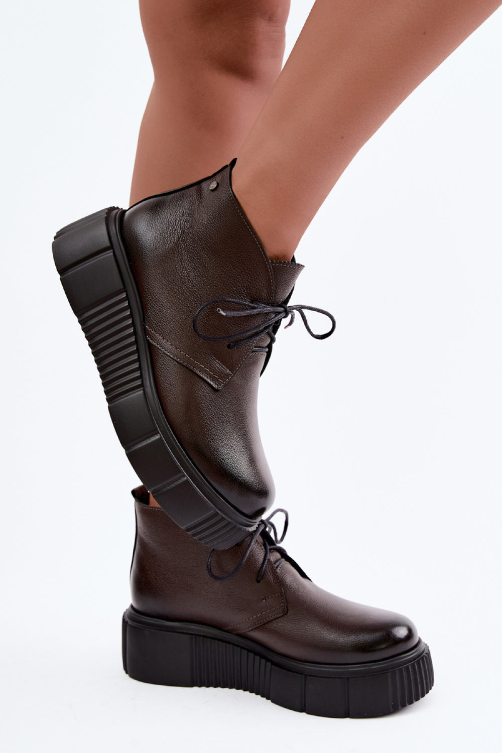 Step In Style Zazoo Chocolate Leather Warm Lined Platform Shoes