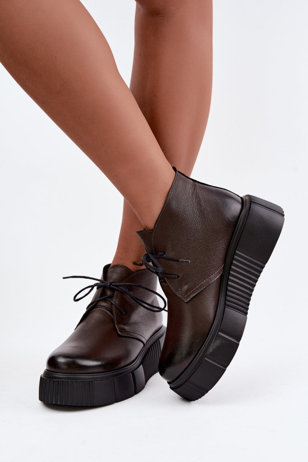 Step In Style Zazoo Chocolate Leather Warm Lined Platform Shoes - view 3
