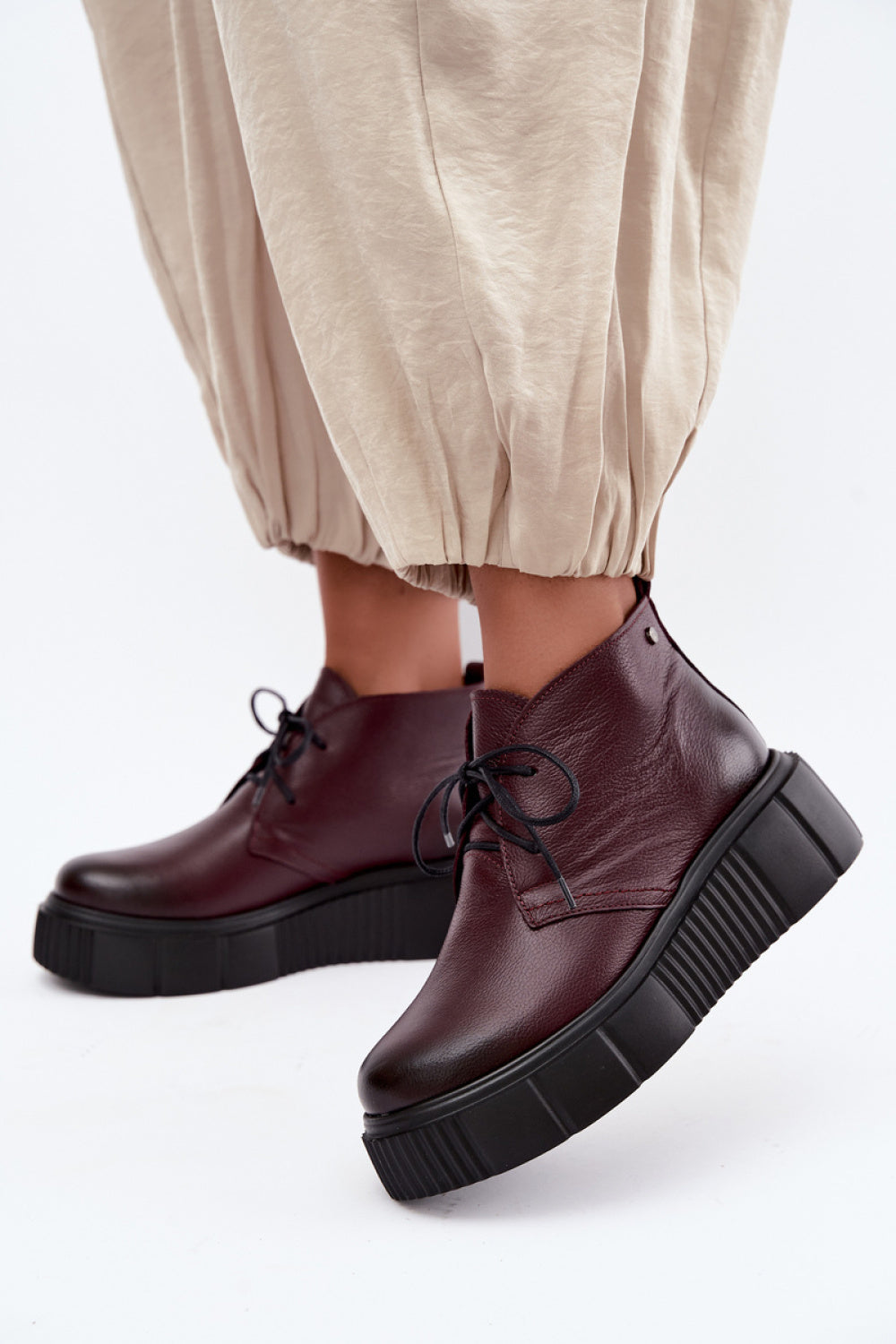 Step In Style Zazoo Burgundy Leather Warm Lined Platform Shoes - view 3