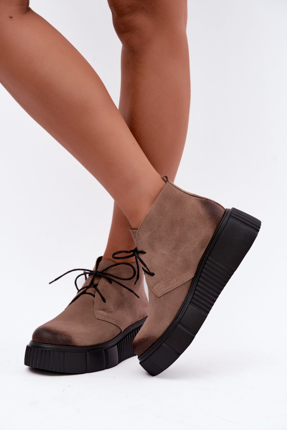 Step In Style Zazoo Beige Suede Warm Lined Platform Shoes
