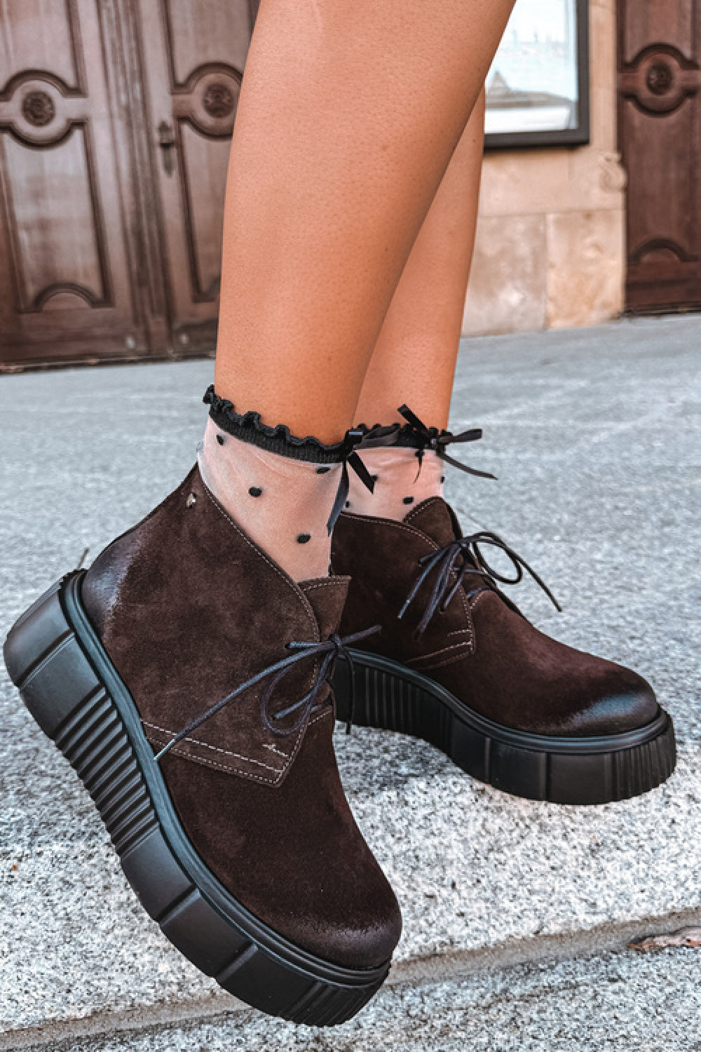 Step In Style Zazoo Chocolate Suede Warm Lined Platform Shoes
