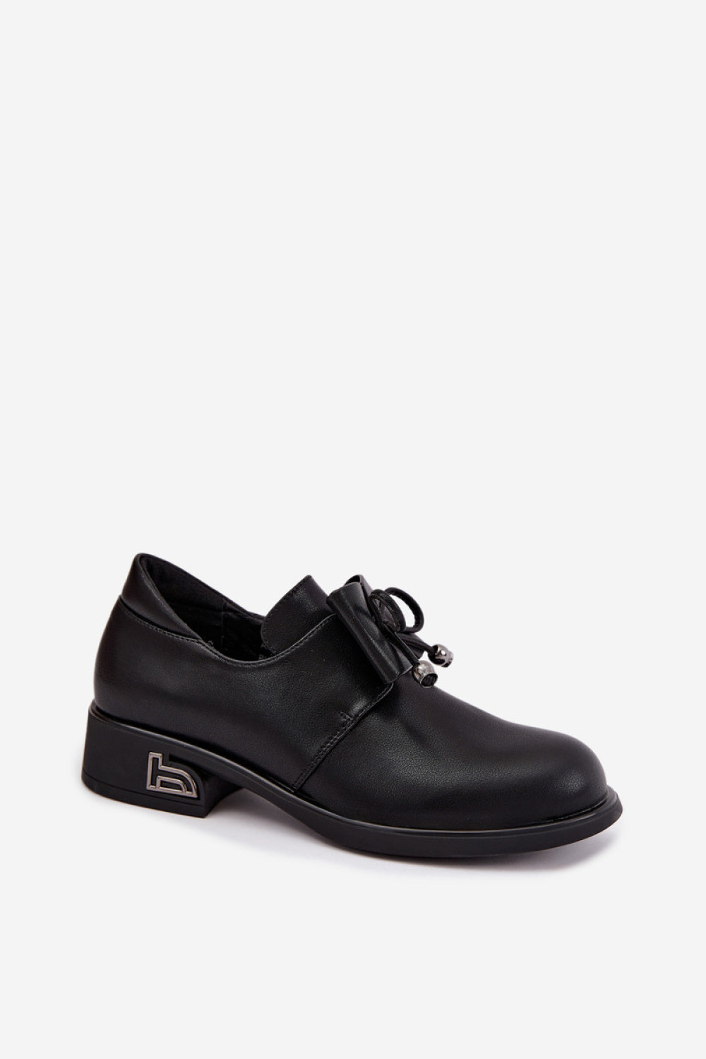 Step In Style Black Leather Heeled Shoes - view 2