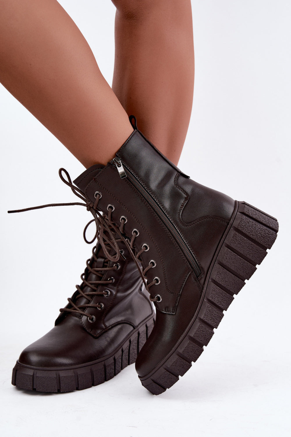 Step In Style Chocolate Leather Warm Lined Wedge Ankle Boots
