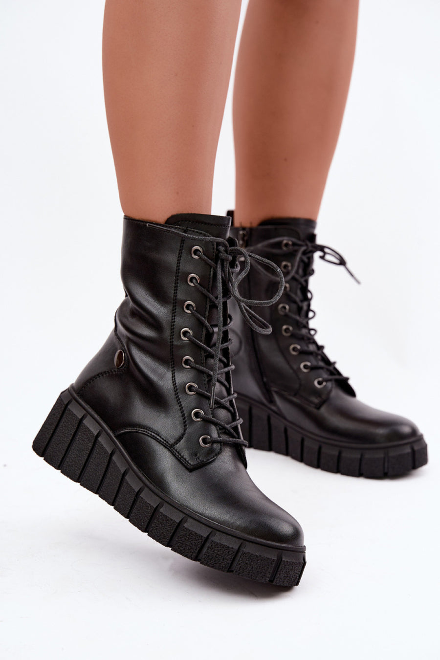 Step In Style Black Leather Warm Lined Wedge Ankle Boots