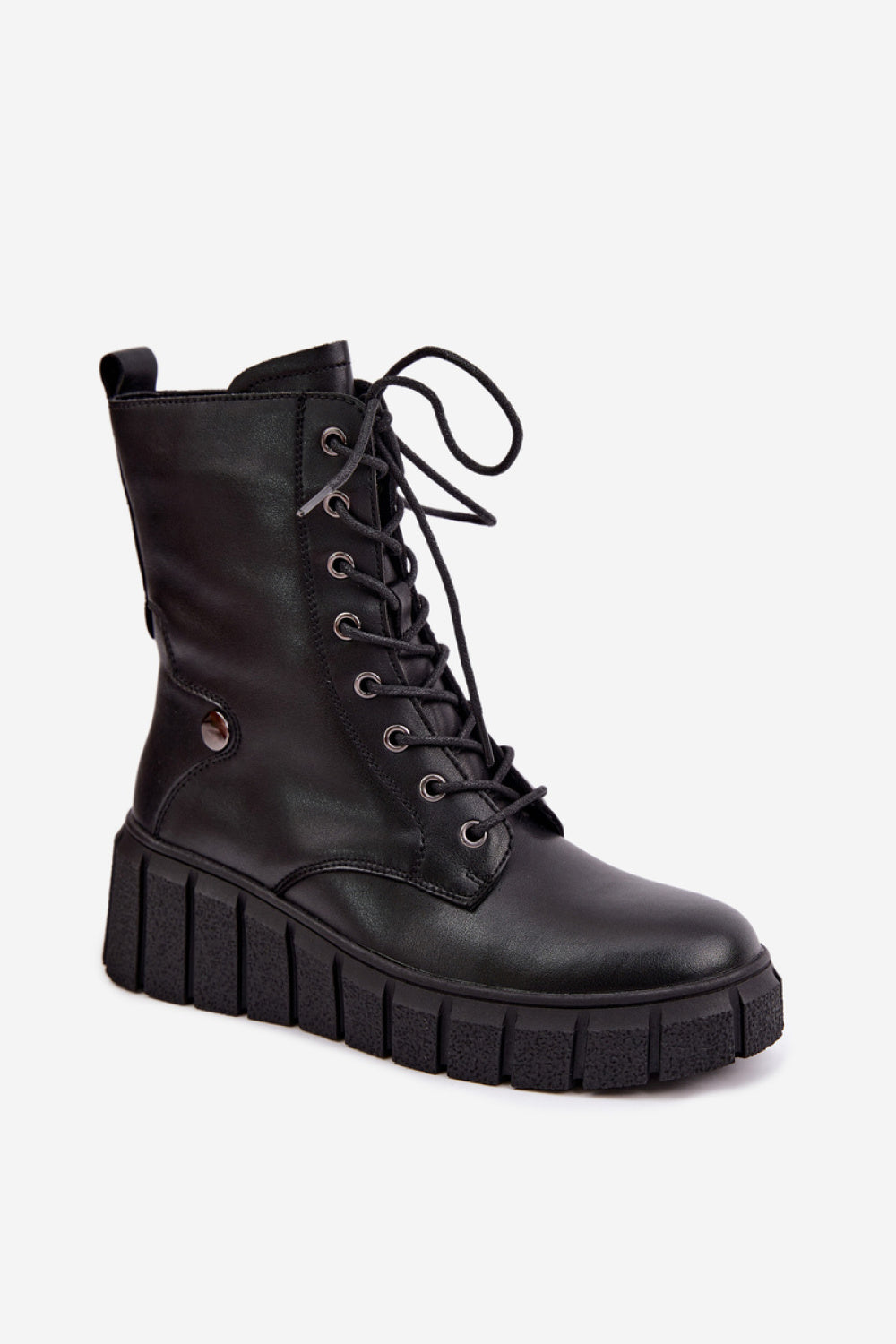 Step In Style Black Leather Warm Lined Wedge Ankle Boots - view 2