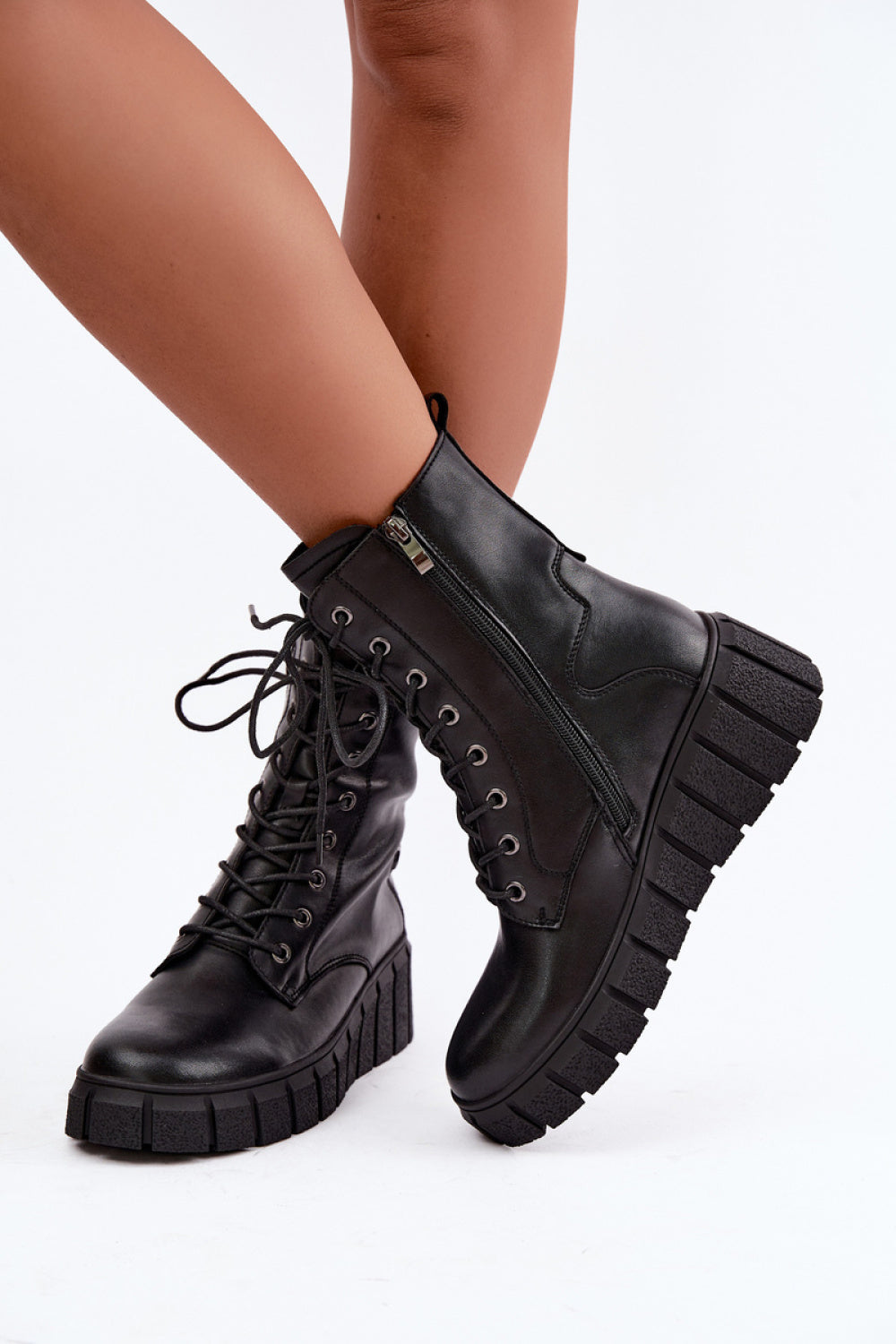 Step In Style Black Leather Warm Lined Wedge Ankle Boots - view 3