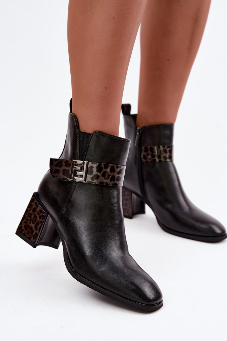 Step In Style Artiker Black Leather Block Heel Heeled Ankle Boots