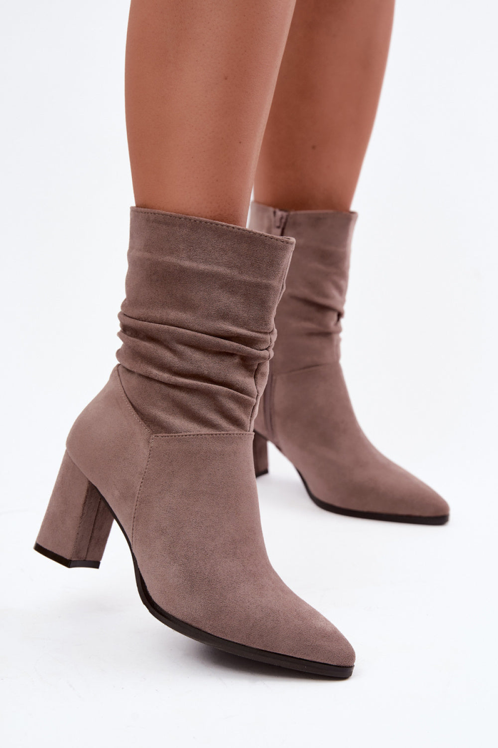 Step In Style Dalessia Taupe Faux Suede Warm Lined Heeled Ankle Boots