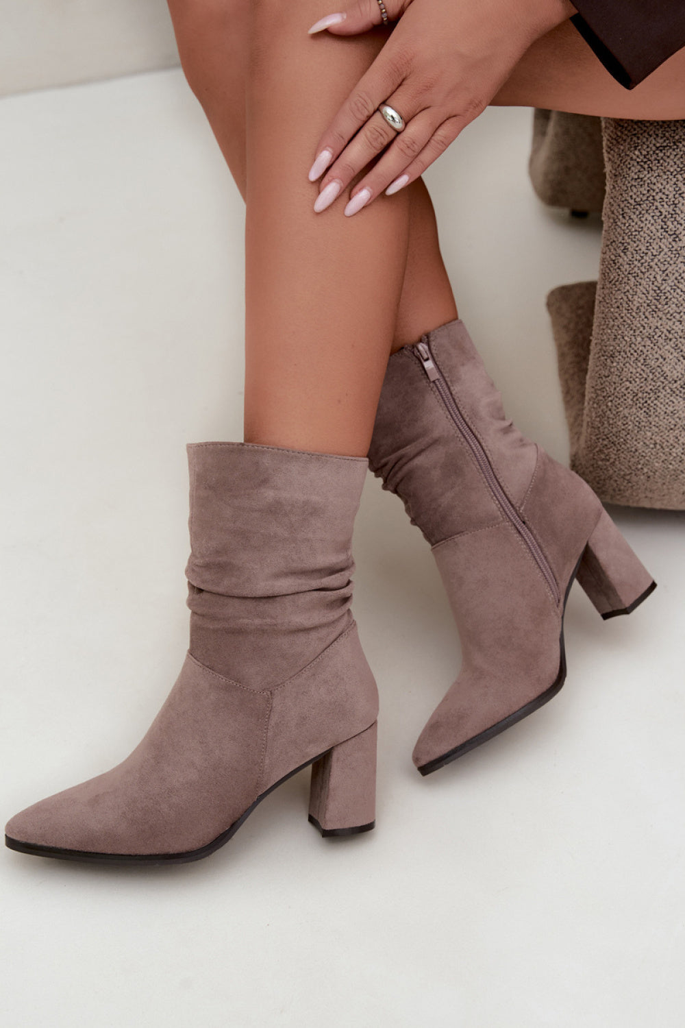 Step In Style Dalessia Taupe Faux Suede Warm Lined Heeled Ankle Boots - view 3