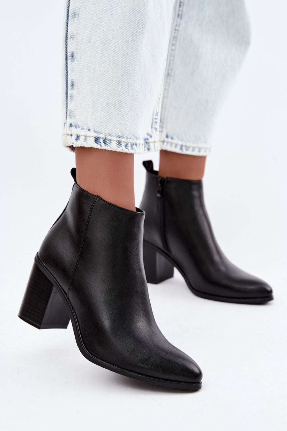 Step In Style Sergio Leone Black Leather Block Heel Heeled Ankle Boots