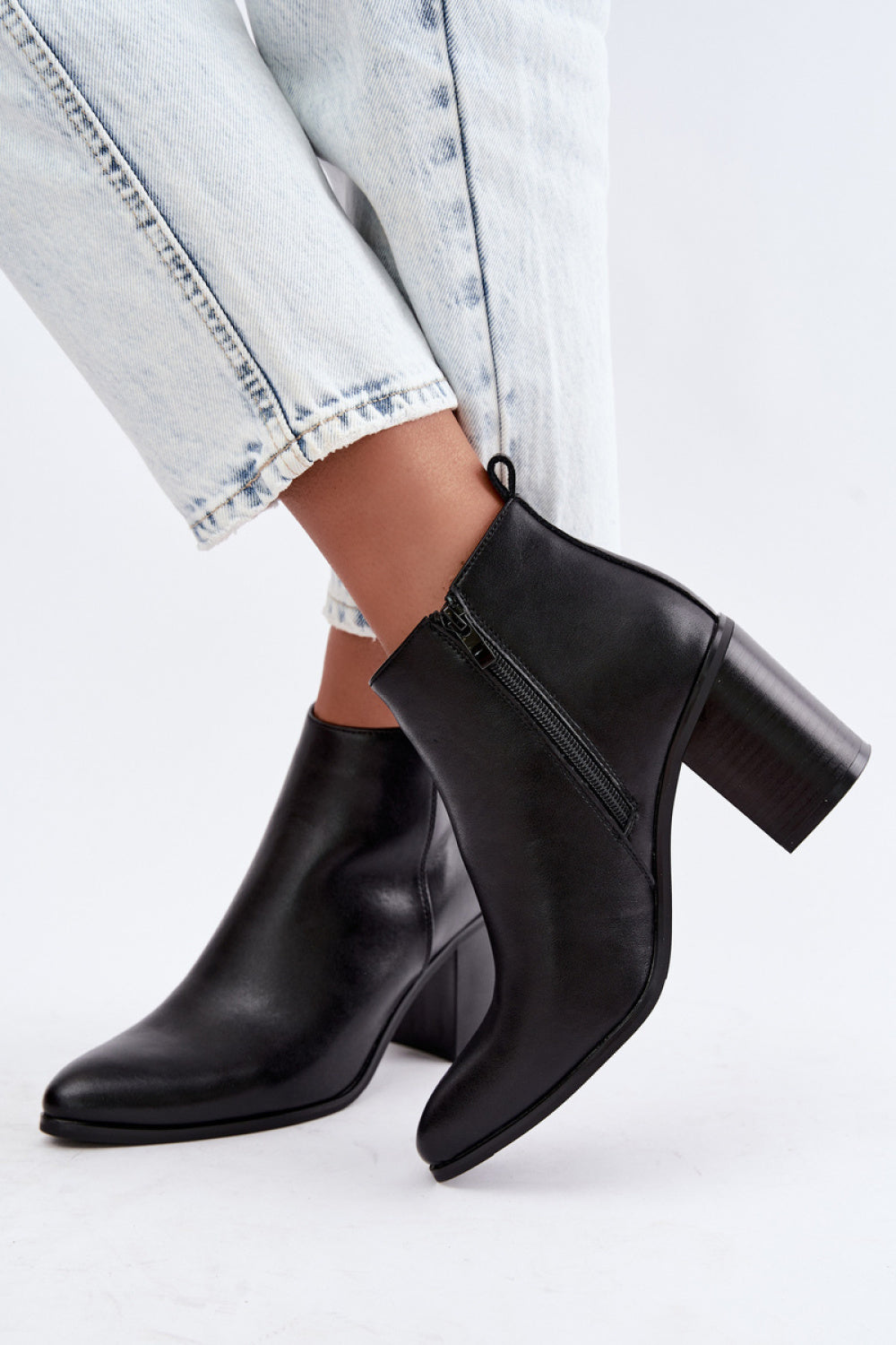 Step In Style Sergio Leone Black Leather Block Heel Heeled Ankle Boots - view 3