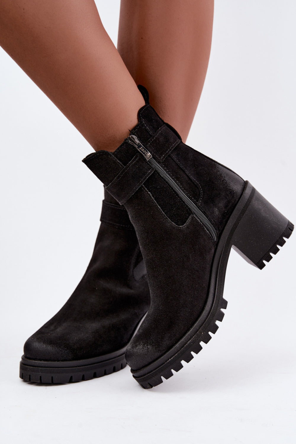 Step In Style Zazoo Black Suede Heeled Ankle Boots with Zip