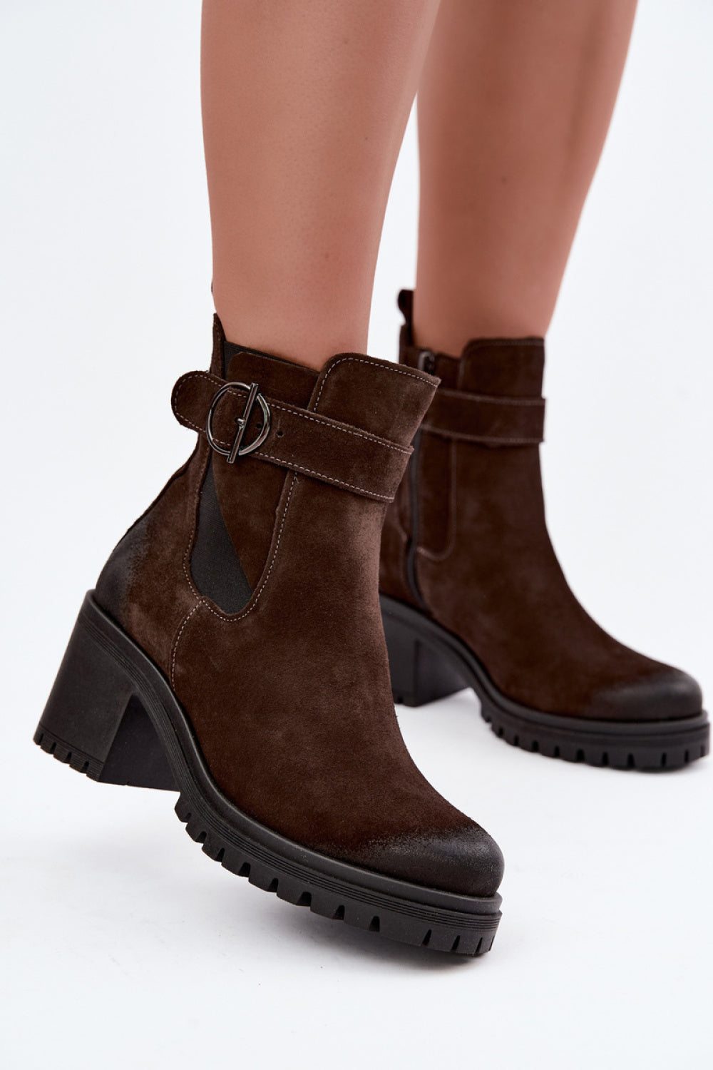 Step In Style Zazoo Chocolate Suede Heeled Ankle Boots with Zip