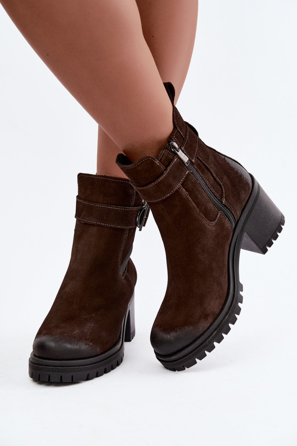 Step In Style Zazoo Chocolate Suede Heeled Ankle Boots with Zip - view 3