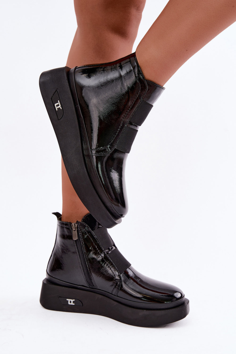 Step In Style Artiker Black Leather Warm Lined Platform Boots