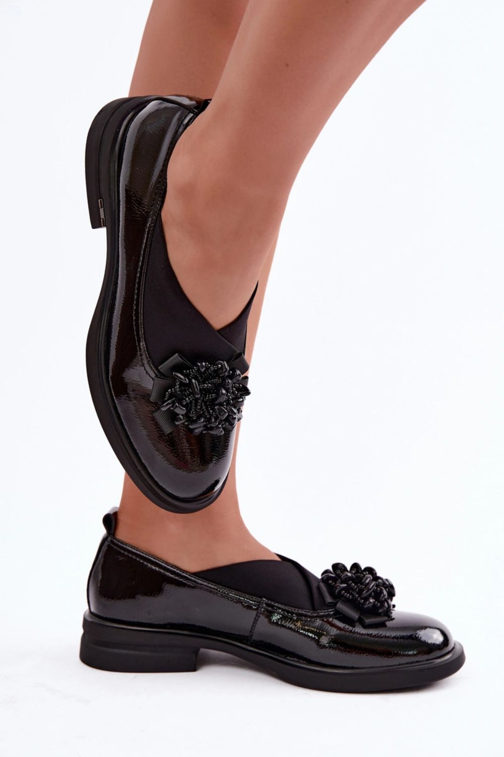 Step In Style Black Leather Flat Heeled Shoes - view 4