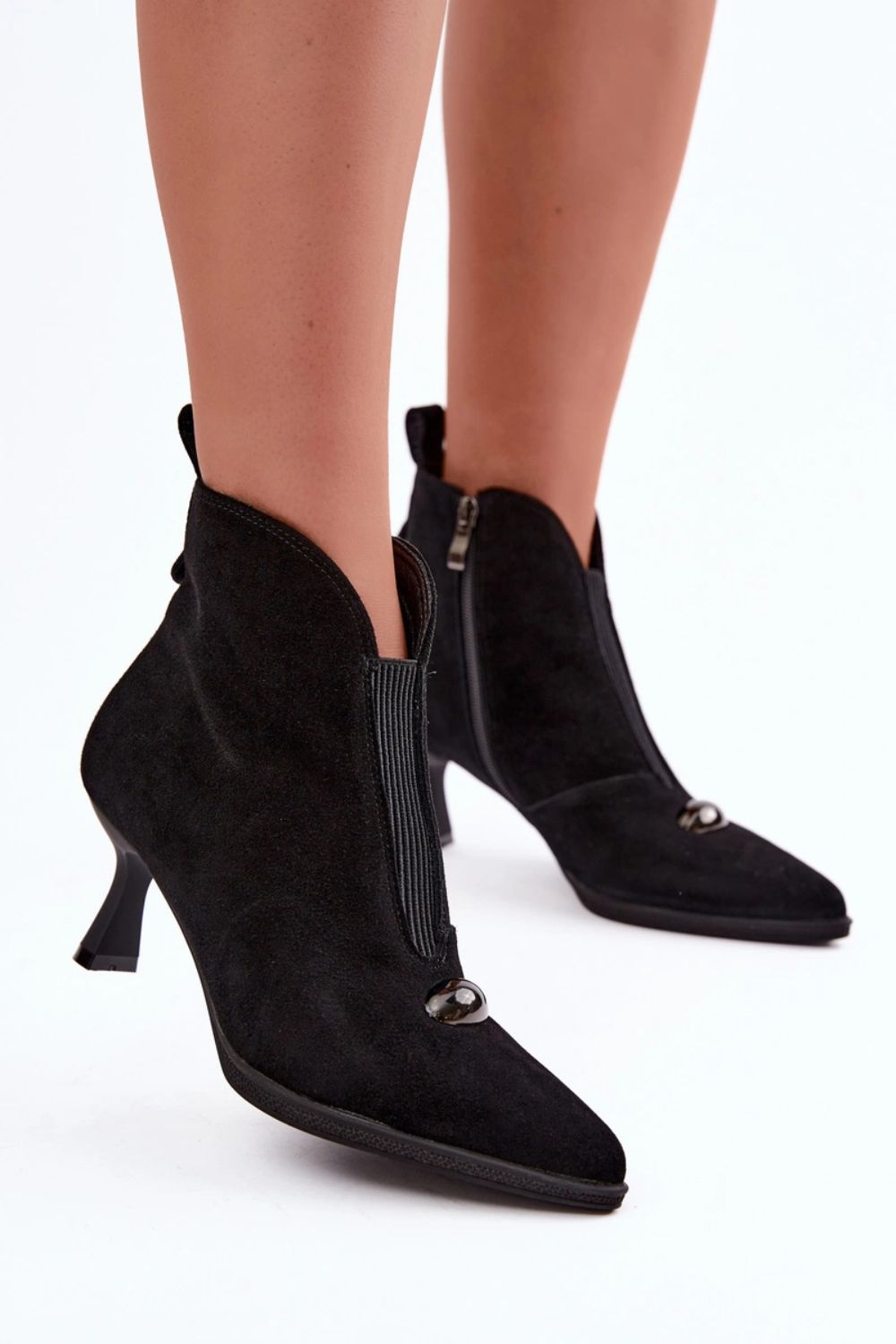 Step In Style Black Suede Chelsea Heeled Ankle Boots - view 3