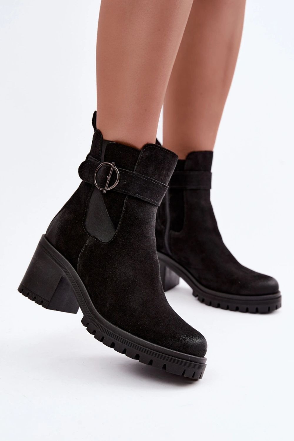 Step In Style Zazoo Black Suede Heeled Ankle Boots with Zip - view 3