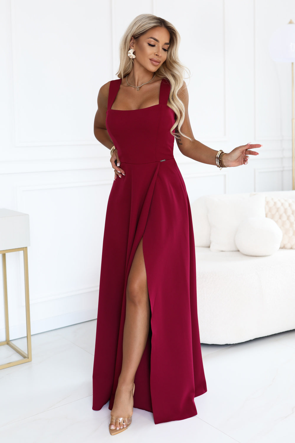 Numoco Aurelia Burgundy Bodycon Maxi Dress