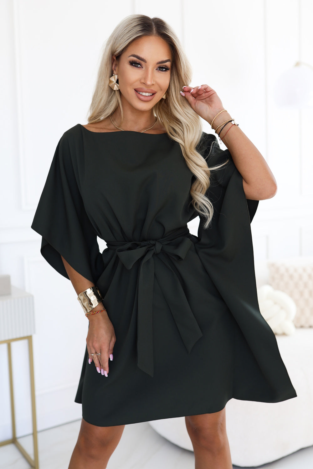 Numoco Sofia Dark Khaki Mini Dress