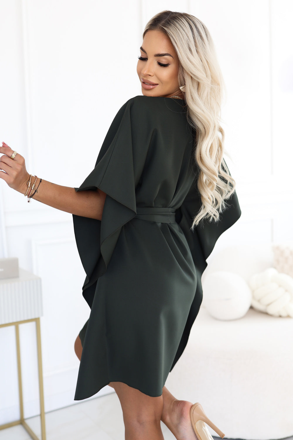 Numoco Sofia Dark Khaki Mini Dress - view 3