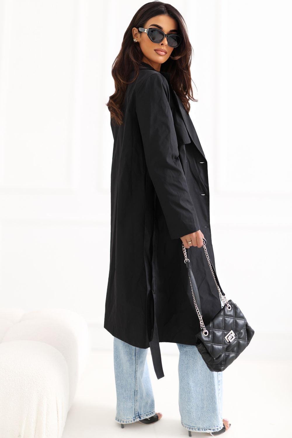 Rue Paris Black Button Front Long Sleeve Coat - view 3