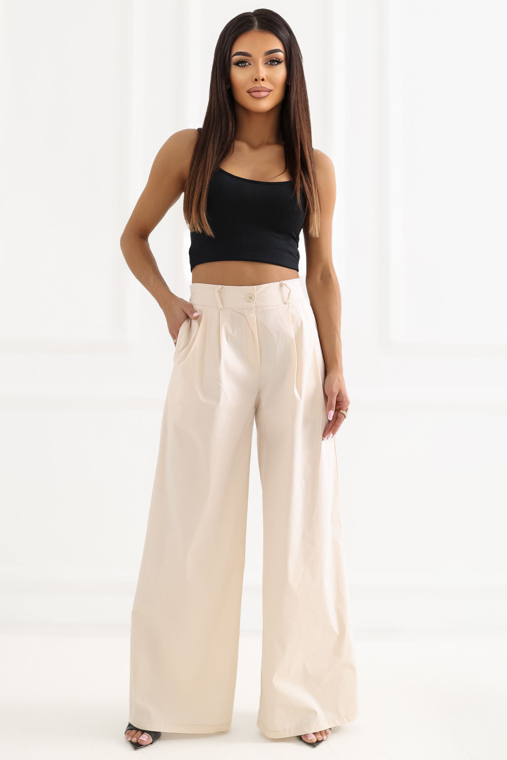 Rue Paris Light Beige Pleated Cotton Trousers - view 2