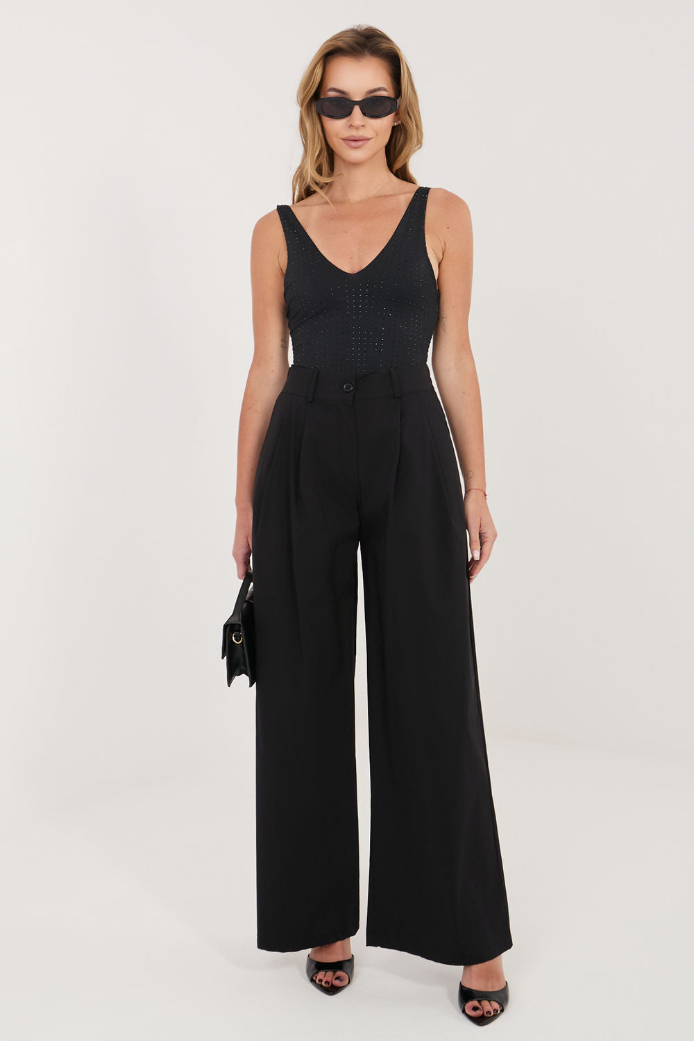 Rue Paris Black Pleated Cotton Trousers