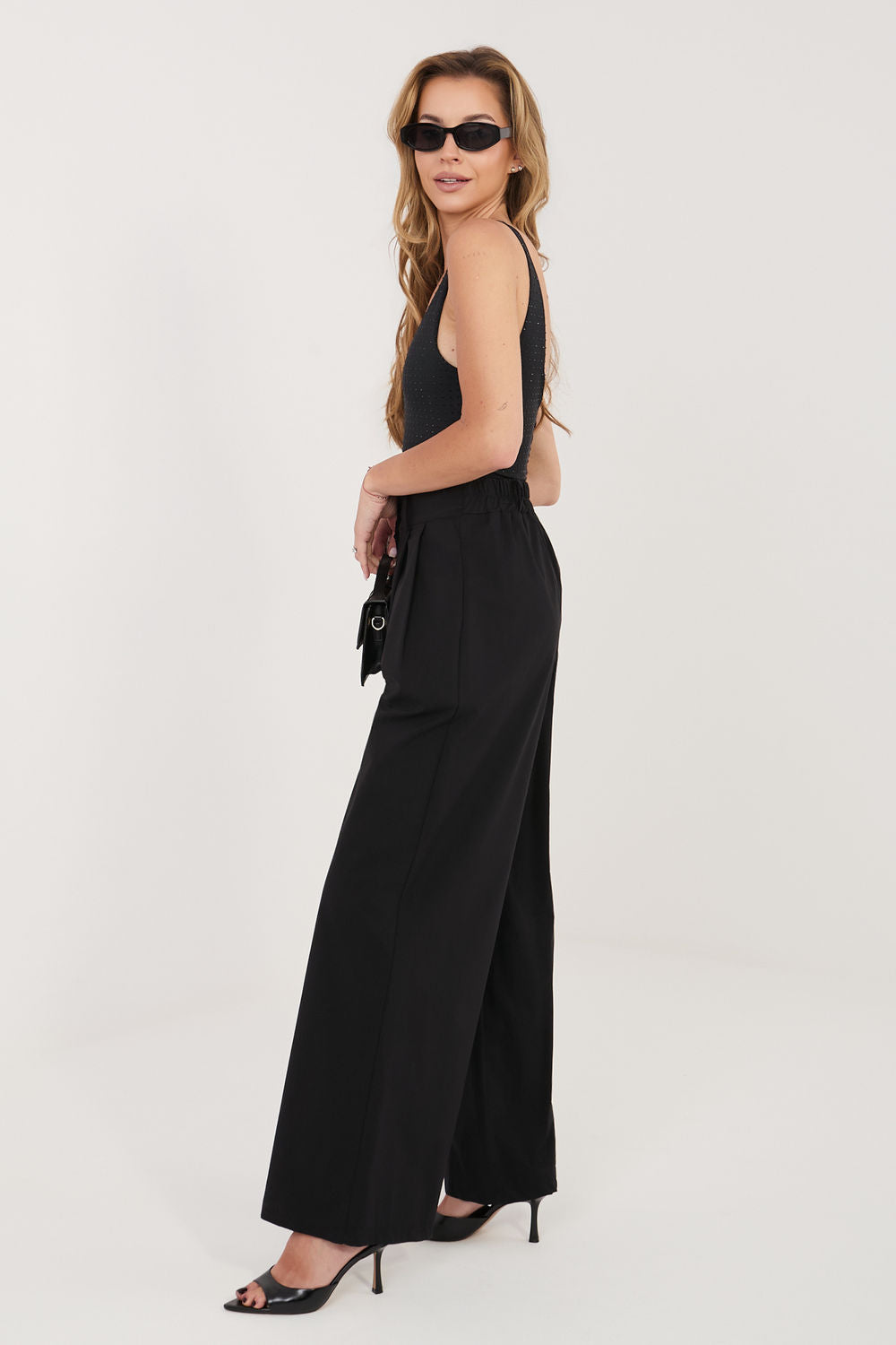 Rue Paris Black Pleated Cotton Trousers - view 2