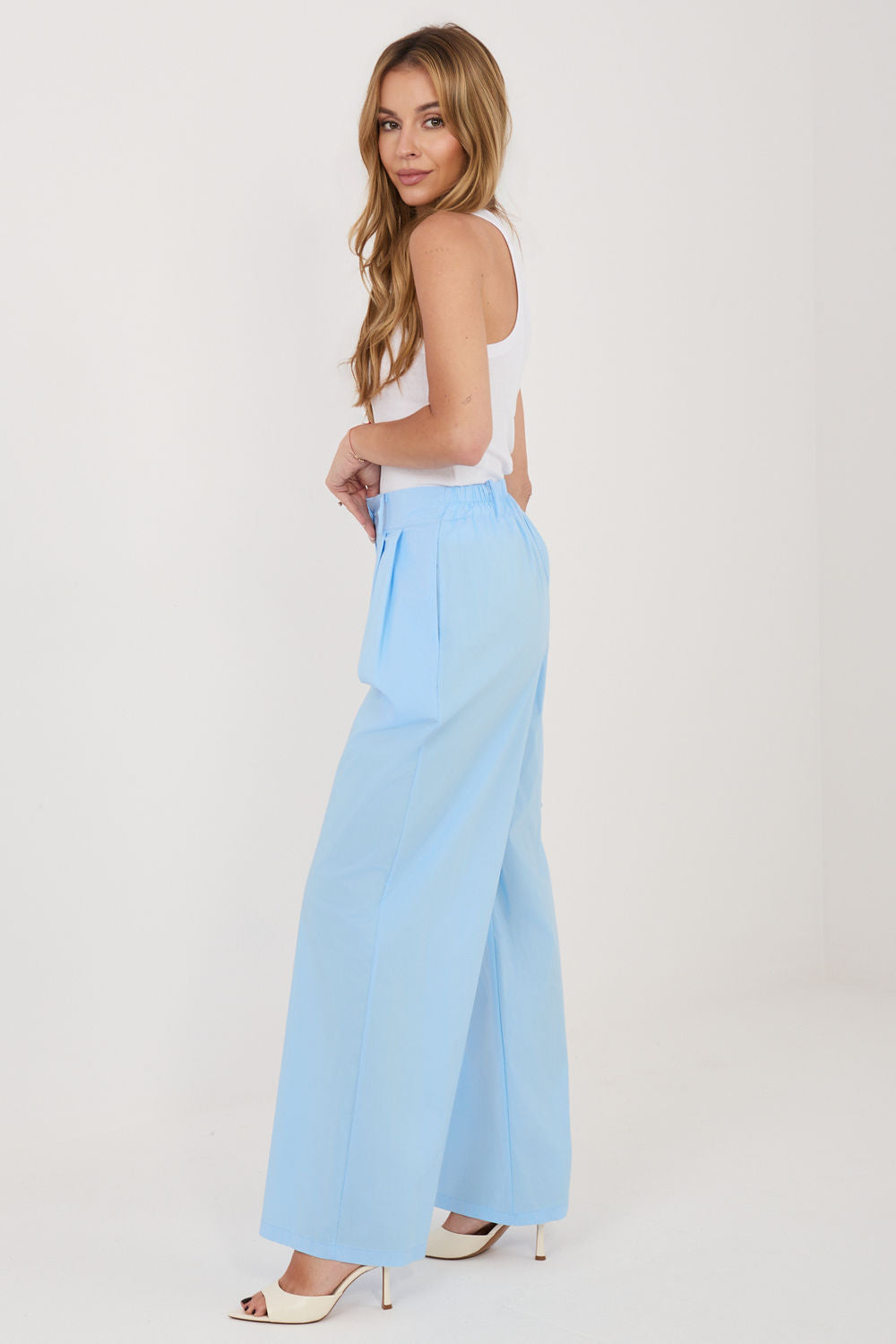 Rue Paris Light Blue Pleated Cotton Trousers - view 2