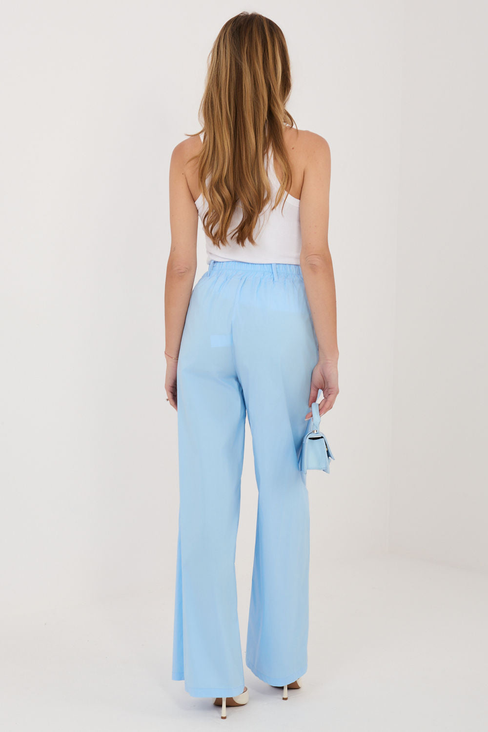 Rue Paris Light Blue Pleated Cotton Trousers - view 3