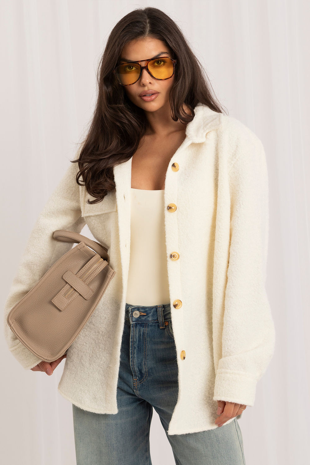 Rue Paris Ecru Knitted Long Sleeve Jacket